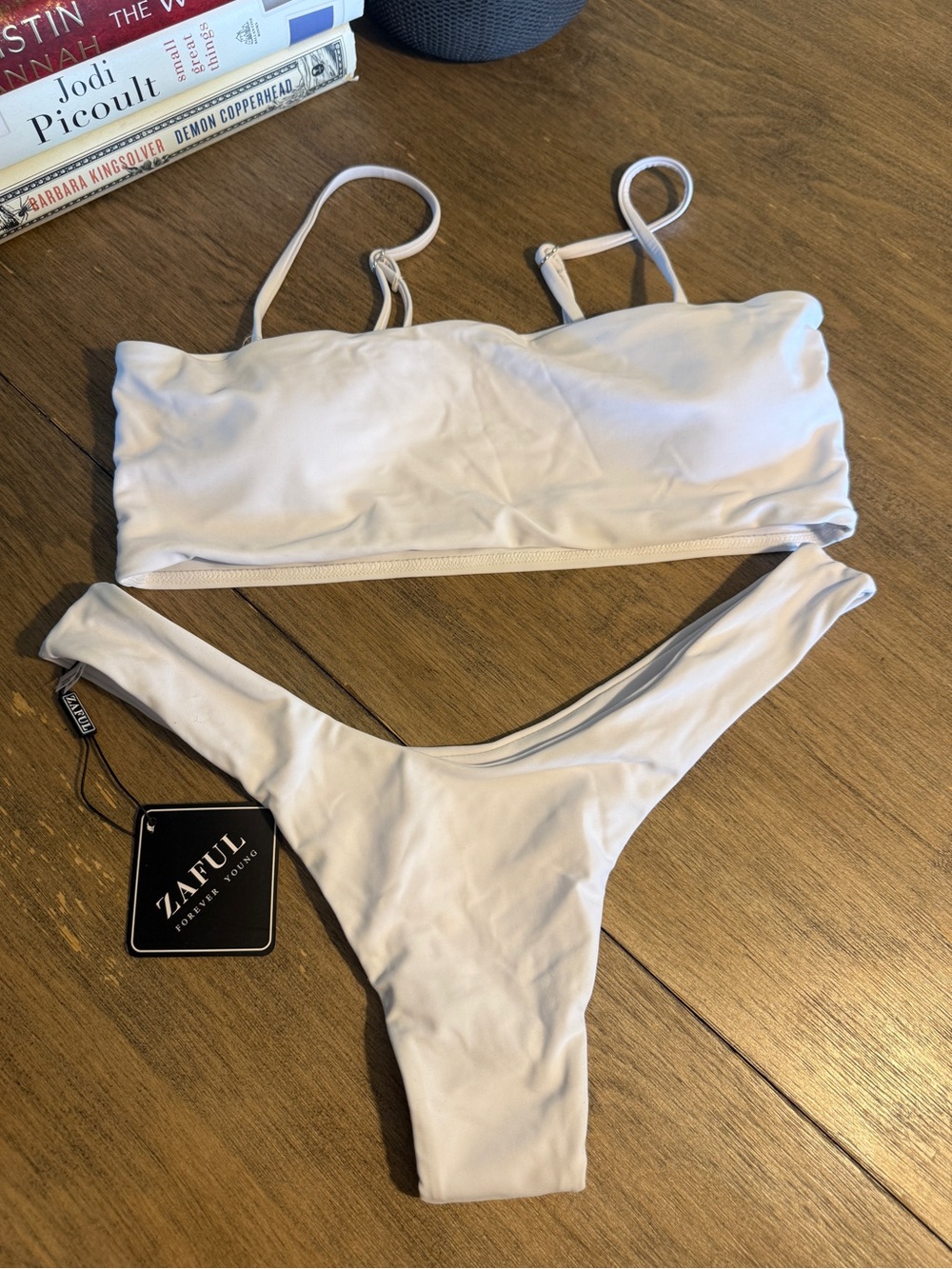 NWT: Zaful White Bandeau & Thong Bikini Set with Straps